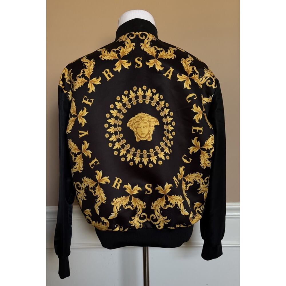 Versace Medusa Women's Blouson Shiny Nylon Jacket Black/Gold 42 Euro 1012573 NWT